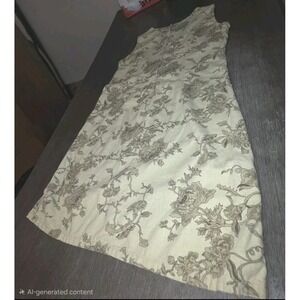 Vtg White Stag M 8-10 Linen Blend Floral Peasant Cottage Dress Boho Earthy Green
